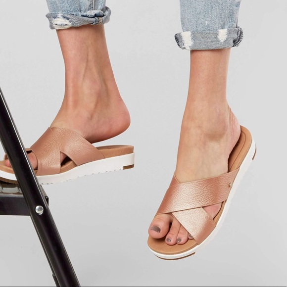 UGG Kari Metallic Rose Gold Sandals